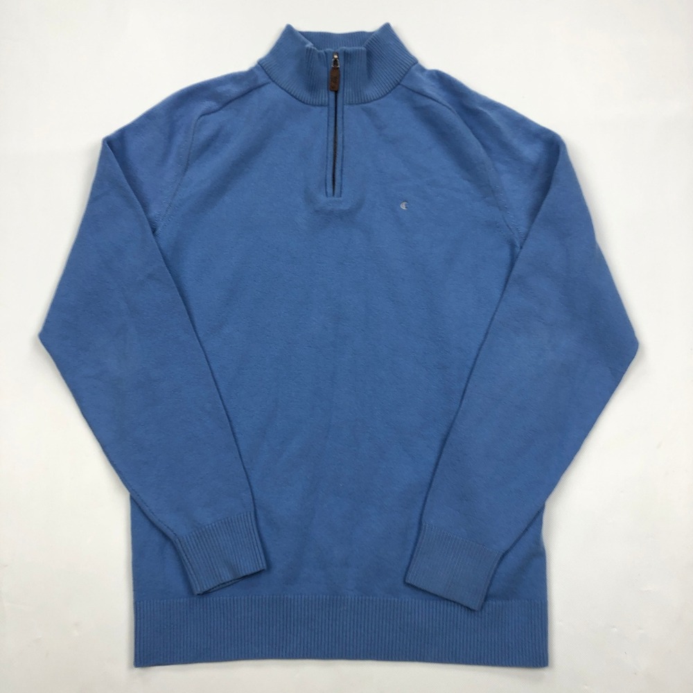 Criquet Mens Blue Quarter Zip Cotton Tencel Blend Sweater Size Medium M